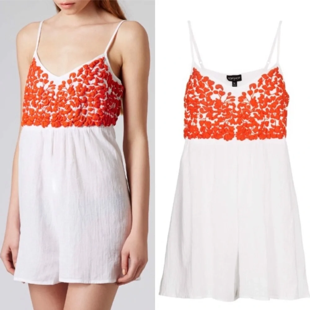 Topshop White Embroidered Bohemian Cotton Romper Jumper Size Small 4/6 - Picture 6 of 10